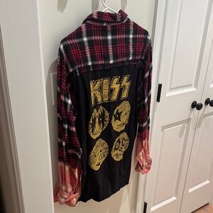 Kiss Red and Black Plaid Shirt with Yellow Graphic